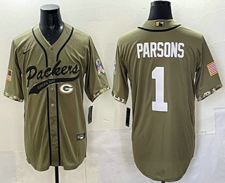 Men's Green Bay Packers #1 Micah Parsons Olive Salute to Service Cool Base Stitched Baseball Jersey