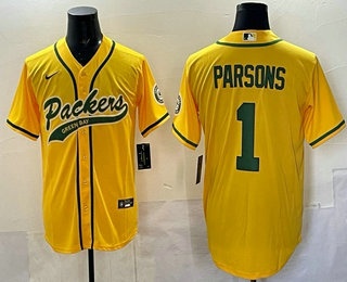 Men's Green Bay Packers #1 Micah Parsons Yellow Cool Base Stitched Baseball Jersey