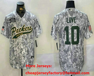 Men's Green Bay Packers #10 Jordan Love Arctic Camo 2024 Salute to Service Stitched Baseball Jersey