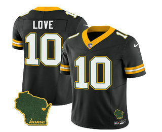 Men's Green Bay Packers #10 Jordan Love Black 2023 FUSE Home Patch Vapor Limited Stitched Jersey
