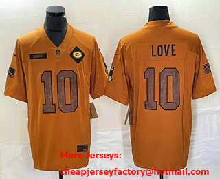 Men's Green Bay Packers #10 Jordan Love Brown 2023 Salute To Service Limited Stitched Jersey