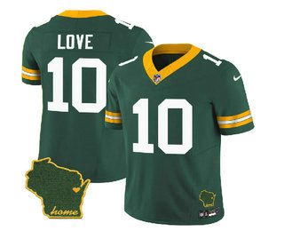Men's Green Bay Packers #10 Jordan Love Green 2023 FUSE Home Patch Vapor Limited Stitched Jersey
