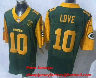 Men's Green Bay Packers #10 Jordan Love Limited Green 13 X World Champions FUSE Vapor Jersey