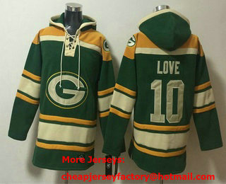 Men's Green Bay Packers #10 Jordan Love Green Lace Up Pullover Hoodie