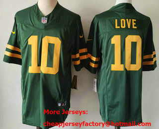 Men's Green Bay Packers #10 Jordan Love Green Rush 2023 FUSE Limited Stitched Jersey