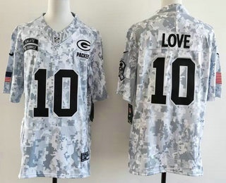 Men's Green Bay Packers #10 Jordan Love Limited Arctic Camo 2024 Salute to Service Jersey