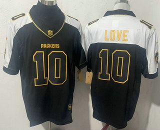 Men's Green Bay Packers #10 Jordan Love Limited Black Gold Thanksgiving FUSE Vapor Jersey