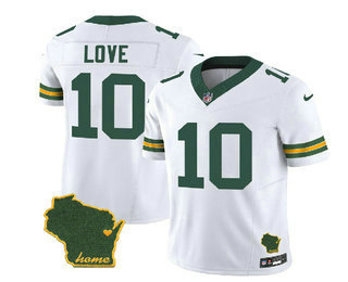 Men's Green Bay Packers #10 Jordan Love White 2023 FUSE Home Patch Vapor Limited Stitched Jersey