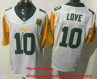 Men's Green Bay Packers #10 Jordan Love Limited White 13 X World Champions FUSE Vapor Jersey
