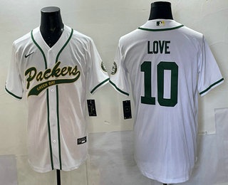 Men's Green Bay Packers #10 Jordan Love White Cool Base Stitched Baseball Jersey