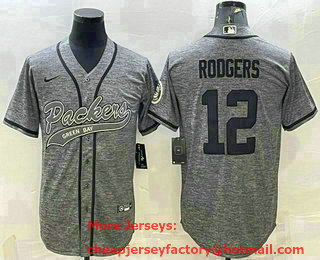 Men's Green Bay Packers #12 Aaron Rodgers Grey Gridiron With Patch Cool Base Stitched Baseball Jersey