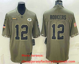 Men's Green Bay Packers #12 Aaron Rodgers Olive 2022 Salute To Service Limited Stitched Jersey
