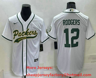 Men's Green Bay Packers #12 Aaron Rodgers White Stitched MLB Cool Base Nike Baseball Jersey
