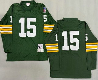 Men's Green Bay Packers #15 Bart Starr Green Long Sleeve 1969 Throwback Jersey