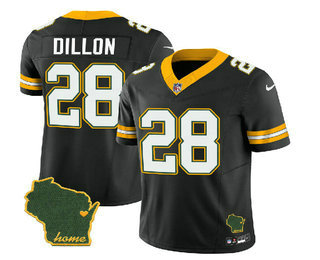 Men's Green Bay Packers #28 AJ Dillon Black 2023 FUSE Home Patch Vapor Limited Stitched Jersey