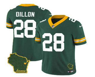 Men's Green Bay Packers #28 AJ Dillon Green 2023 FUSE Home Patch Vapor Limited Stitched Jersey