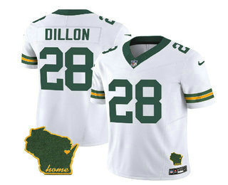 Men's Green Bay Packers #28 AJ Dillon White 2023 FUSE Home Patch Vapor Limited Stitched Jersey