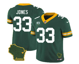 Men's Green Bay Packers #33 Aaron Jones Green 2023 FUSE C Patch Vapor Limited Stitched Jersey