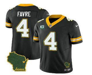 Men's Green Bay Packers #4 Brett Favre Black 2023 FUSE C Patch Vapor Limited Stitched Jersey