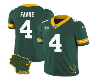 Men's Green Bay Packers #4 Brett Favre Green 2023 FUSE C Patch Vapor Limited Stitched Jersey