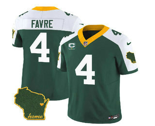 Men's Green Bay Packers #4 Brett Favre Green White 2023 FUSE C Patch Vapor Limited Stitched Jersey