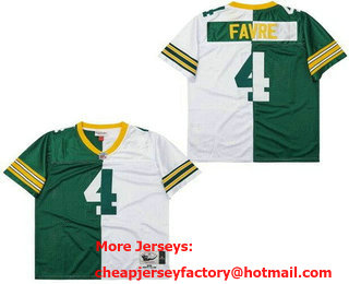 Men's Green Bay Packers #4 Brett Favre Green White Split 1996 Throwback Jersey