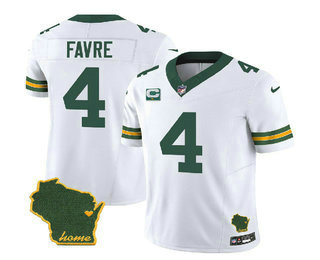 Men's Green Bay Packers #4 Brett Favre White 2023 FUSE C Patch Vapor Limited Stitched Jersey