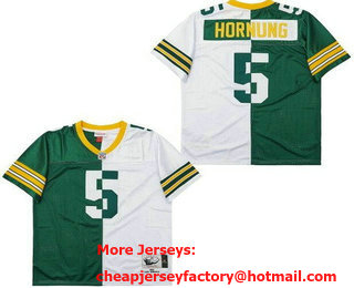 Men's Green Bay Packers #5 Paul Hornung Green White Split 1961 Throwback Jersey