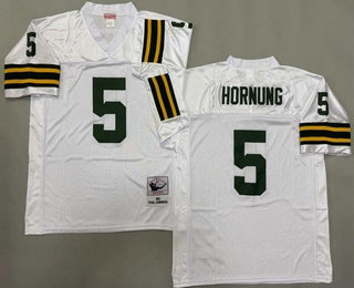 Men's Green Bay Packers #5 Paul Hornung White 1961 Throwback Jersey