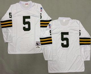 Men's Green Bay Packers #5 Paul Hornung White Long Sleeve 1961 Throwback Jersey