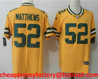 Men's Green Bay Packers #52 Clay Matthews Gold 2017 Color Rush Stitched NFL Nike Limited Jersey