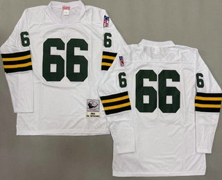 Men's Green Bay Packers #66 Ray Nitschke White Long Sleeve 1969 Throwback Jersey