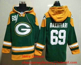 Men's Green Bay Packers #69 David Bakhtiari Green Ageless Must Have Lace Up Pullover Hoodie