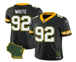 Men's Green Bay Packers #92 Reggie White Black 2023 FUSE Home Patch Vapor Limited Stitched Jersey