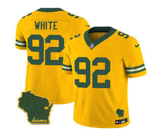 Men's Green Bay Packers #92 Reggie White Gold 2023 FUSE Home Patch Vapor Limited Stitched Jersey