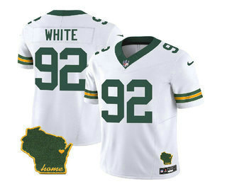 Men's Green Bay Packers #92 Reggie White White 2023 FUSE Home Patch Vapor Limited Stitched Jersey