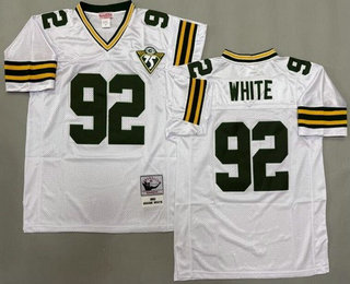 Men's Green Bay Packers #92 Reggie White White 75th 1993 Throwback Jersey