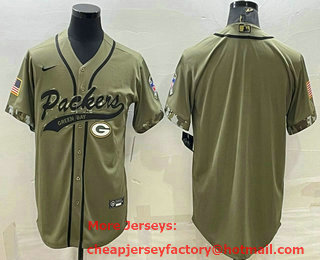 Men's Green Bay Packers Blank Olive Salute to Service Cool Base Stitched Baseball Jersey