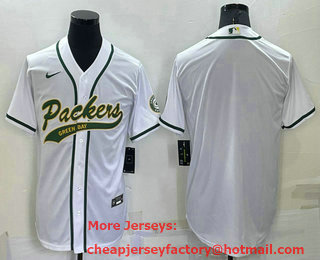 Men's Green Bay Packers Blank White Stitched MLB Cool Base Nike Baseball Jersey
