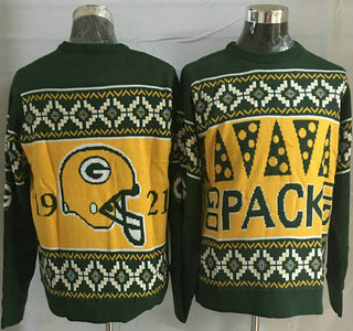 Men's Green Bay Packers Green With Yellow NFL Sweater