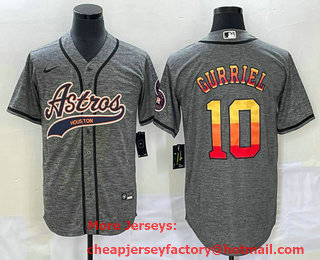 Men's Houston Astros #10 Yuli Gurriel Grey Gridiron Cool Base Stitched Baseball Jersey 02