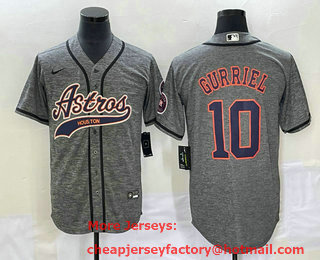 Men's Houston Astros #10 Yuli Gurriel Grey Gridiron Cool Base Stitched Baseball Jersey