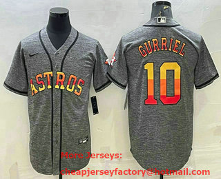 Men's Houston Astros #10 Yuli Gurriel Grey Gridiron With Patch Cool Base Stitched Baseball Jersey