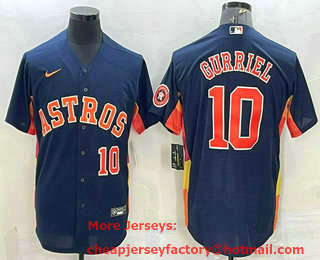 Men's Houston Astros #10 Yuli Gurriel Number Navy Blue With Patch Stitched MLB Cool Base Nike Jersey