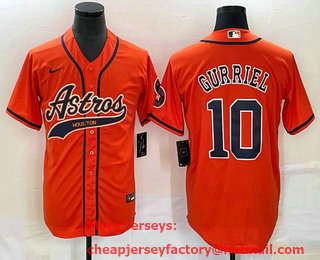 Men's Houston Astros #10 Yuli Gurriel Orange With Patch Cool Base Stitched Baseball Jersey