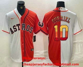 Men's Houston Astros #10 Yuli Gurriel White Orange Split Stitched Baseball Jersey