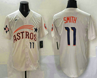 Men's Houston Astros #11 Cam Smith Number Cream Throwback Cooperstown Collection Cool Base Jersey