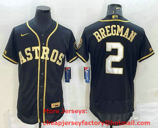 Men's Houston Astros #2 Alex Bregman Black Gold Flex Base Stitched Jersey