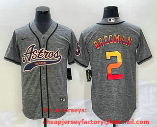 Men's Houston Astros #2 Alex Bregman Grey Gridiron Cool Base Stitched Baseball Jersey