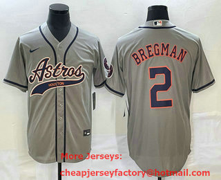 Men's Houston Astros #2 Alex Bregman Grey With Patch Cool Base Stitched Baseball Jersey
